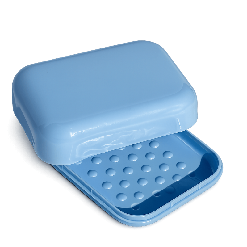 Savoniera plastic cu capac si gratar drenaj 11x8x4 cm portabila